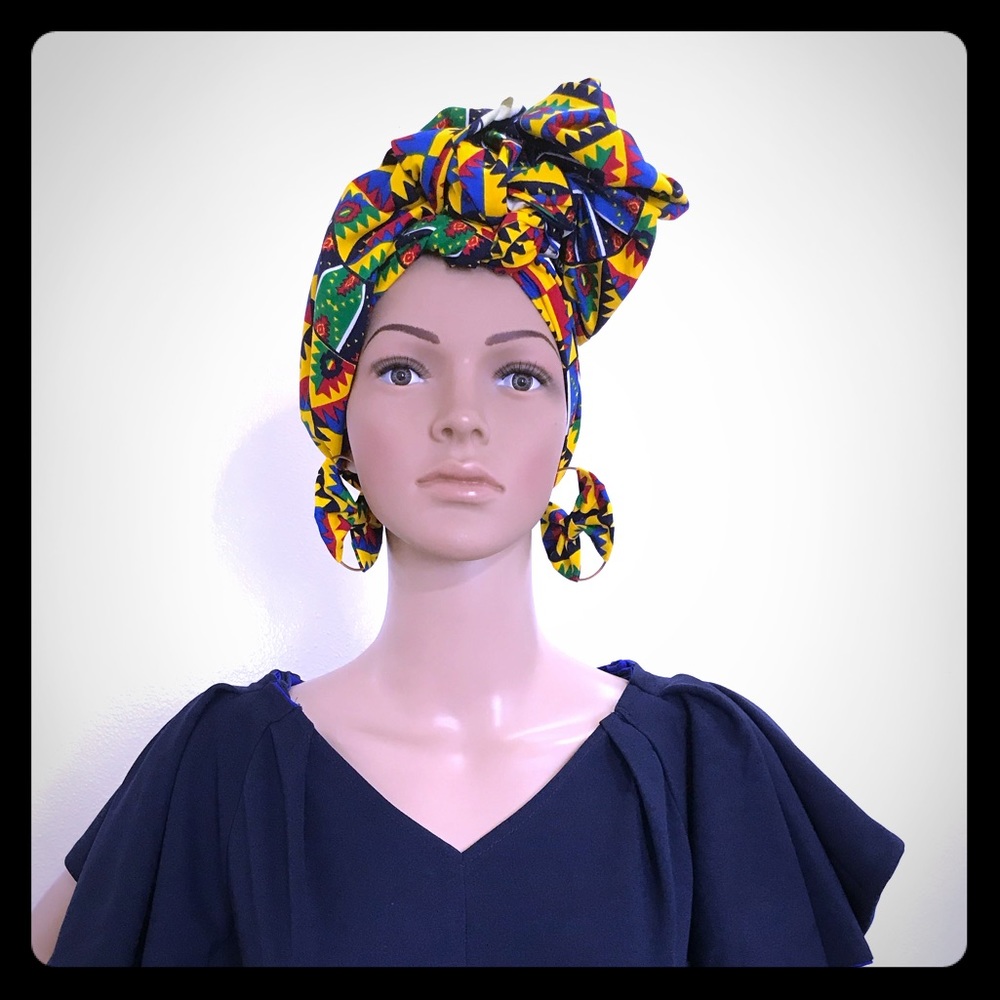 Head-wrap and earring.  African print Head wrap